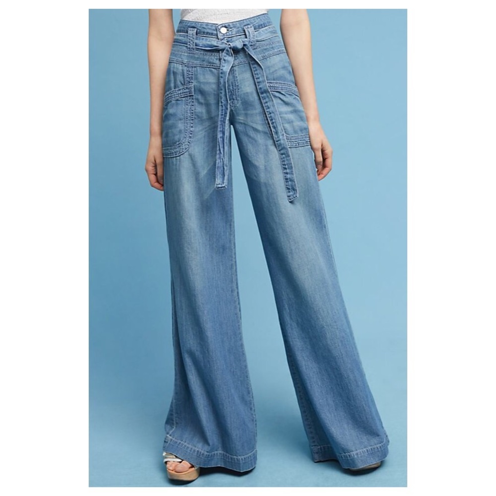 Pilcro Ultra High-Rise Tie Waist Wide Leg Jeans
